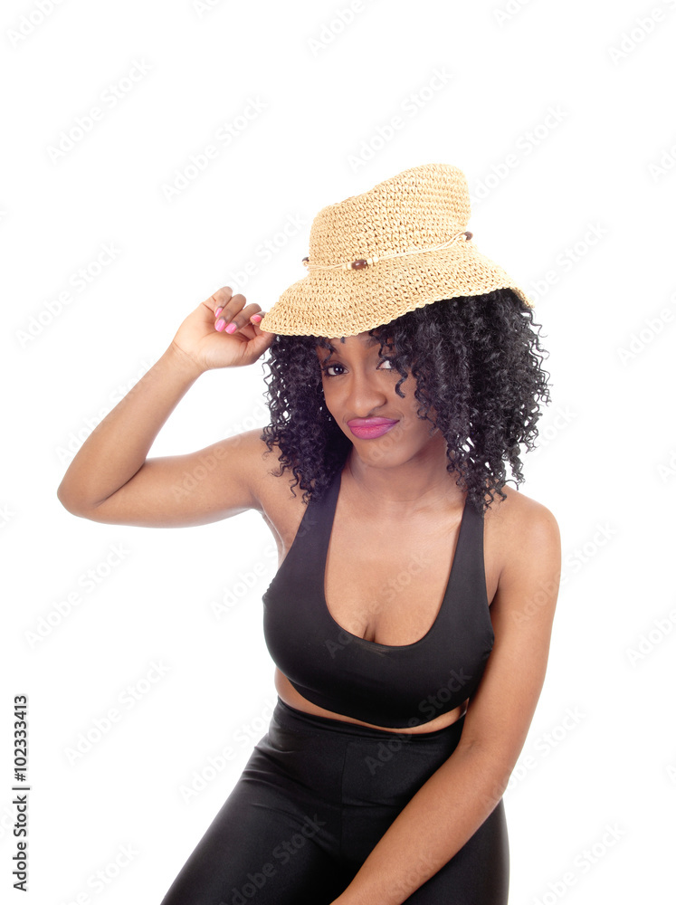 African American woman with straw hat. African American woman with straw hat.