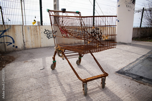 Obraz na plátně Carro de la compra abandonado y oxidado