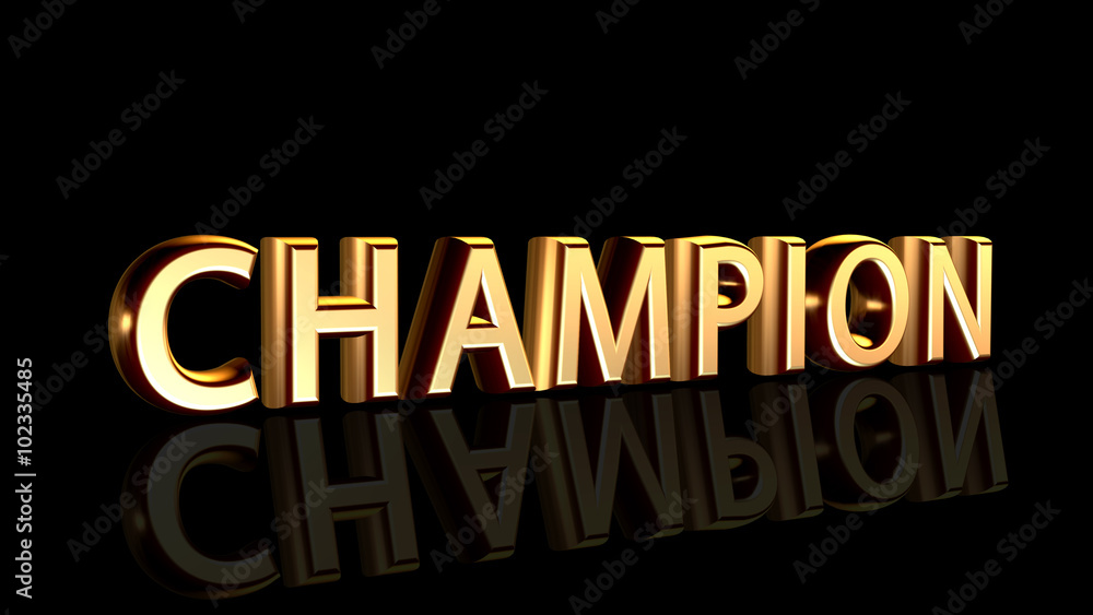 Champion, gold text isolated on black background Stock Illustration