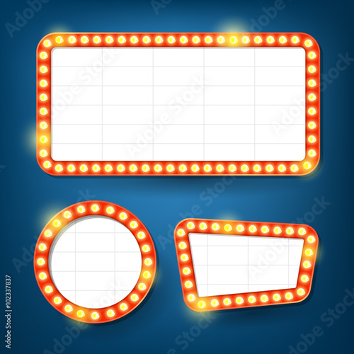 Electric bulbs billboard. Retro light frames.