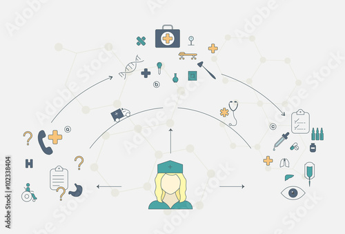 Flat line design of web banner template with outline icons of em