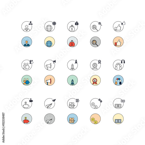 Modern line and solid pixel perfect icon set of corporate manage
