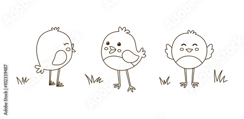 Cute cartoon chickens for coloring book