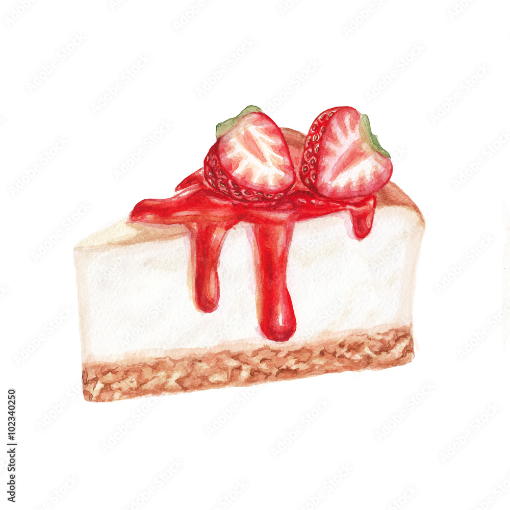 Fotografie Watercolor strawbarry cheesecake