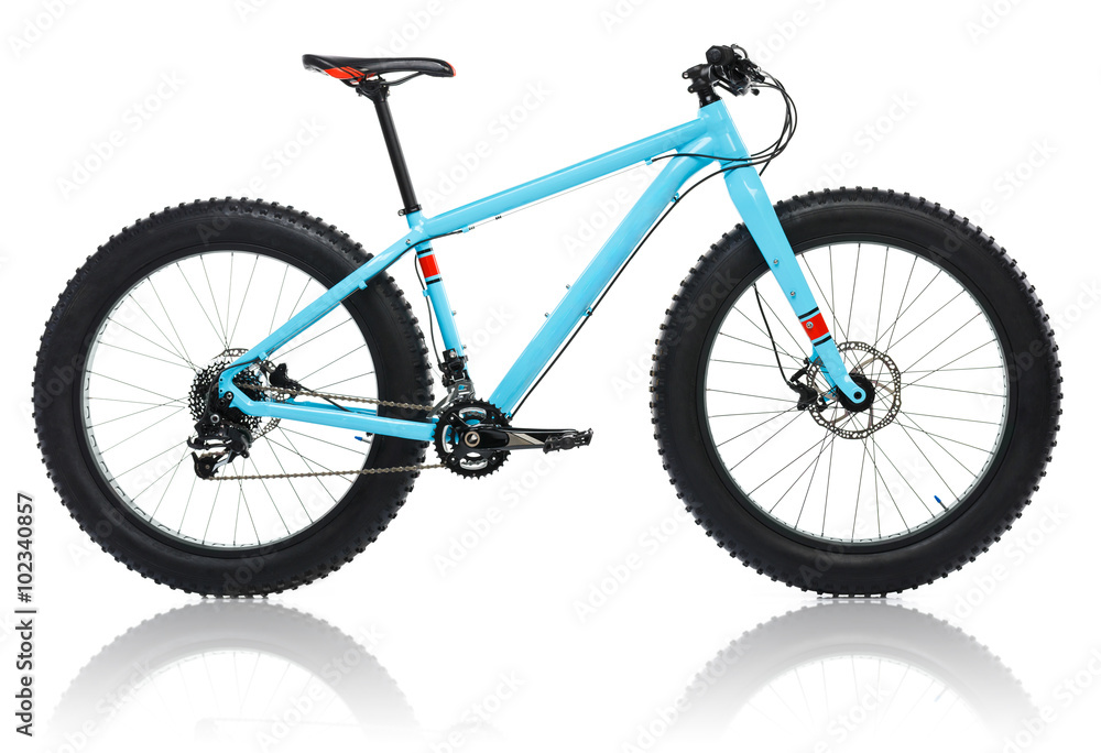 New blue bicycle with thick tires for snow ride New blue bicycle with thick tires for snow ride