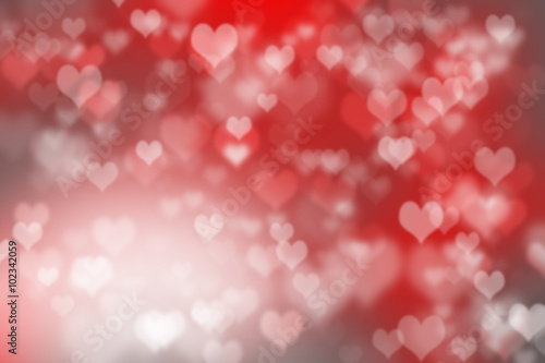 Abstract illustration heart bokeh light on red background