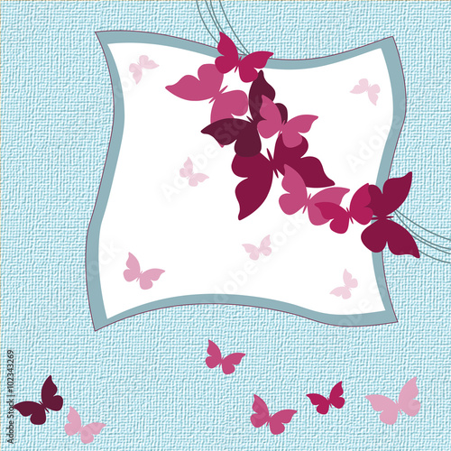 Butterfly invitation card background in blue. Vector