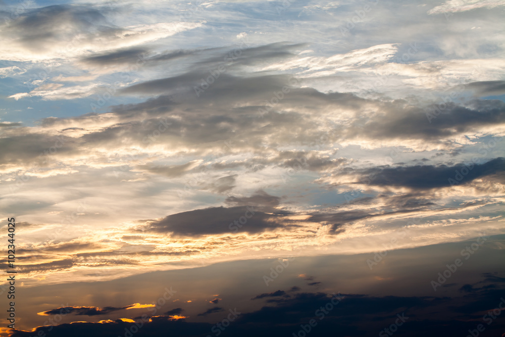 colorful dramatic sky with cloud at sunset