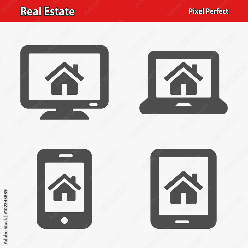 Real Estate Icons. Professional, pixel perfect icons optimized for both large and small resolutions. EPS 8 format.