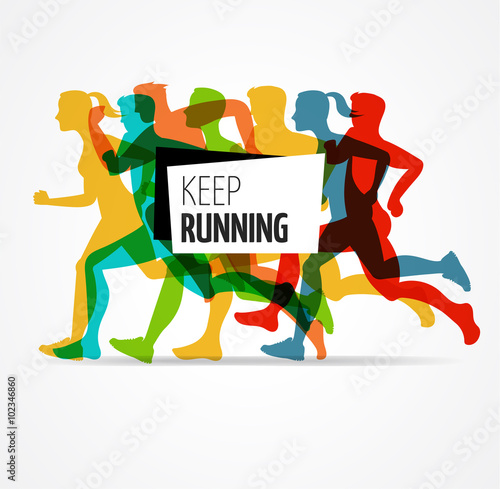 Running marathon, people run, colorful poster