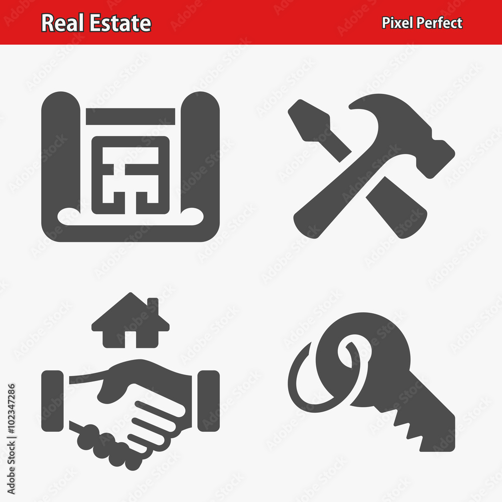 Real Estate Icons. Professional, pixel perfect icons optimized for both large and small resolutions. EPS 8 format. Real Estate Icons. Professional, pixel perfect icons optimized for both large and small resolutions. EPS 8 format.