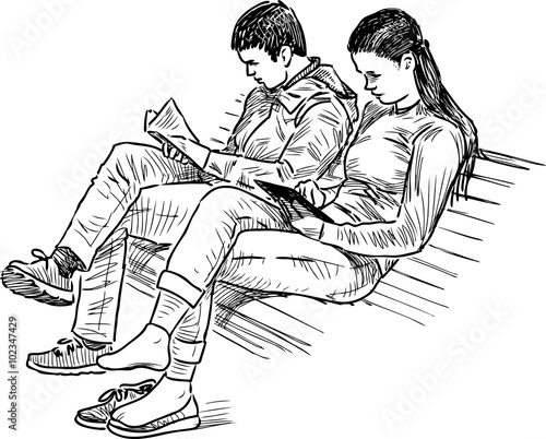 students on the park bench
