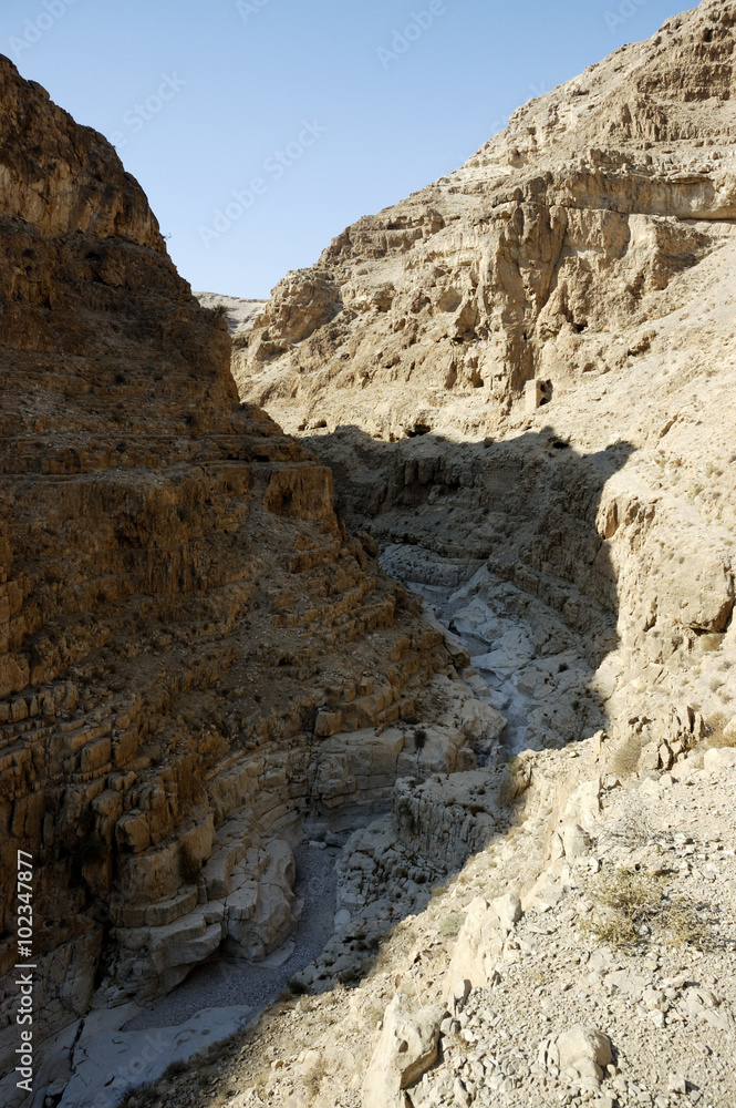 Deep canyon in Judea desert.