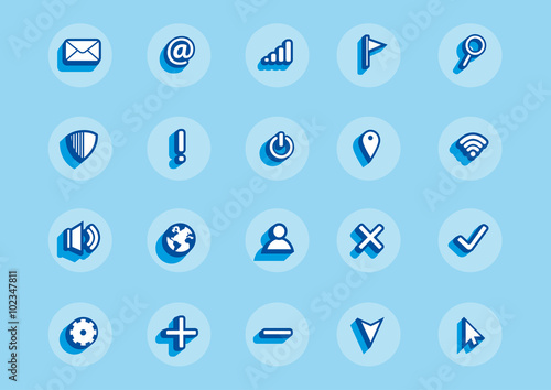 Web 3D icons set with shadows, view from above.