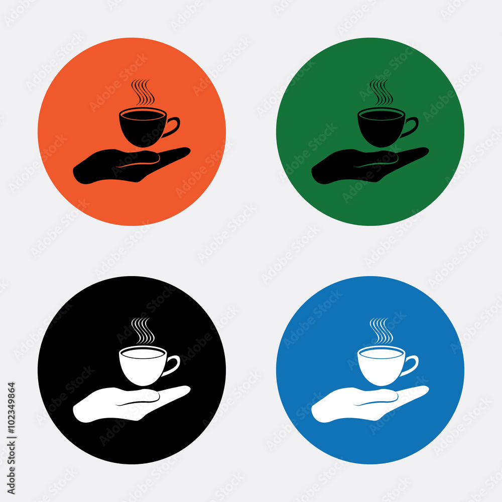 Cup in his hand. Vector icon
