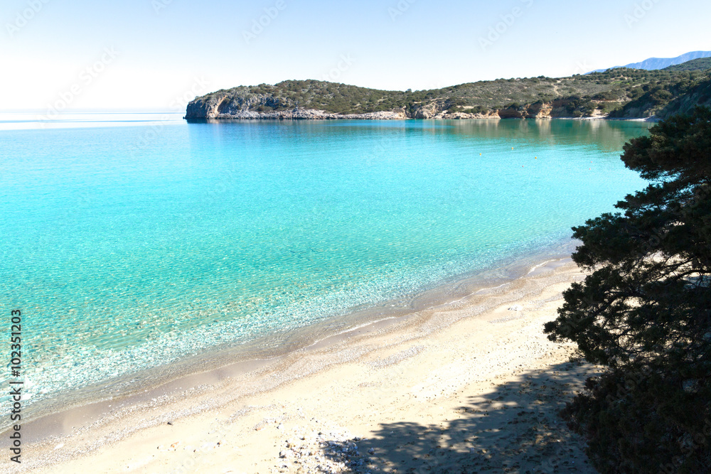 Beautiful idyllic turquoise waters beach, Crete Greece.