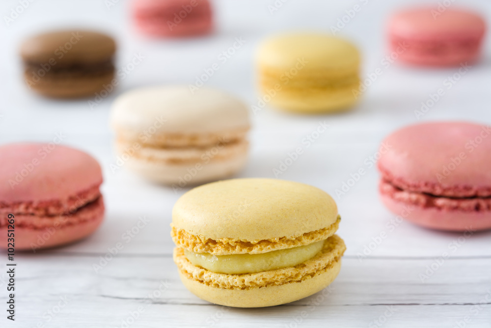 Macarons on a white wood table
Macarons on a white wood table