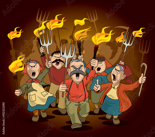 Angry villagers on the march