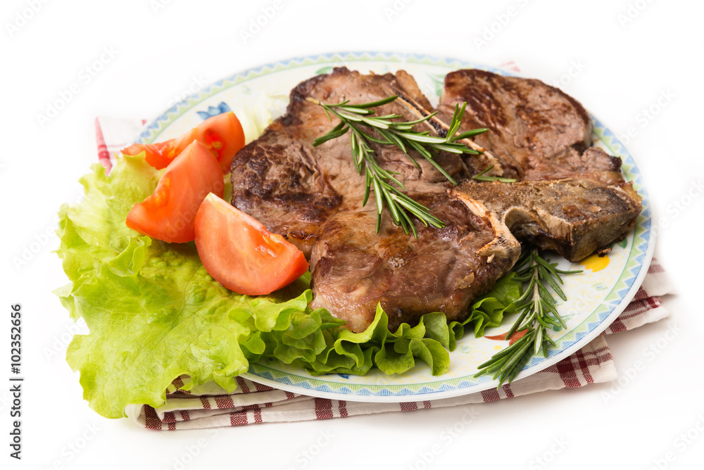 Fiorentina con contorno di verdure, T-bone steak with vegetables Fiorentina con contorno di verdure, T-bone steak with vegetables