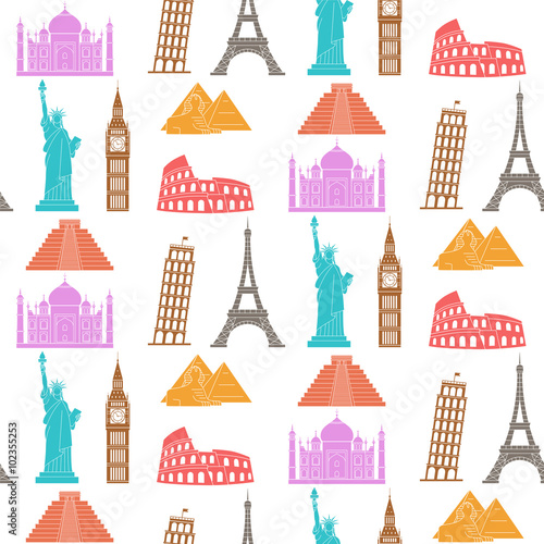 World Landmarks Vector Seamless Background.