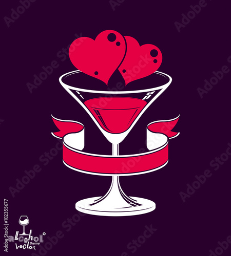 Valentines day festive illustration, martini glass with decor