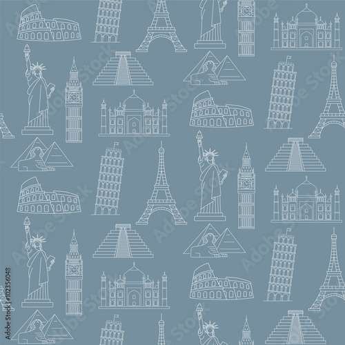 World Landmarks Vector Seamless Background