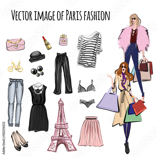 Vector set with items in Paris fashion style