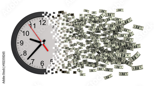 Fotografía Time Is Money. Clock Falling Apart To Dollars.