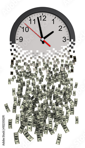 Time Is Money. Clock Falling Apart To Dollars.