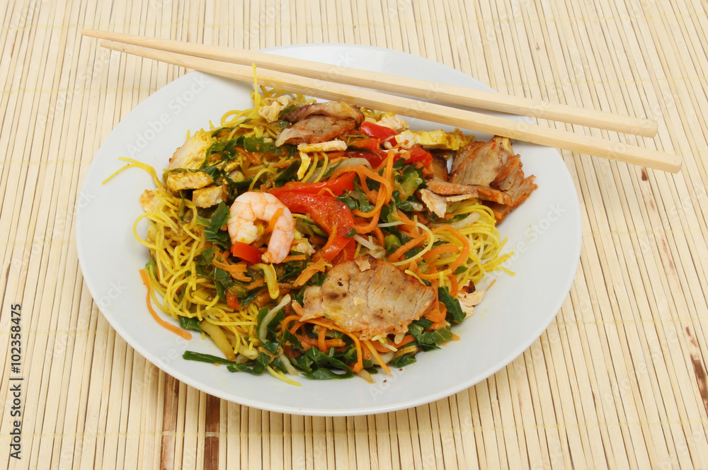 Chinese meal on bamboo Chinese meal on bamboo