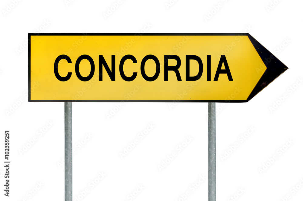 Yellow street concept sign Concordia isolated on white Yellow street concept sign Concordia isolated on white