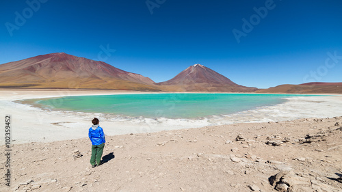 Green Lagoon and Licancabur Volcano on the Bolivian Andes photo