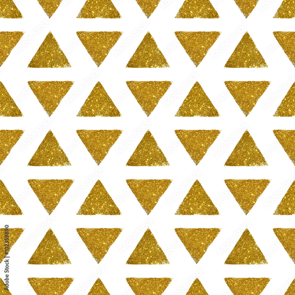 Background with triangles of golden glitter, seamless pattern