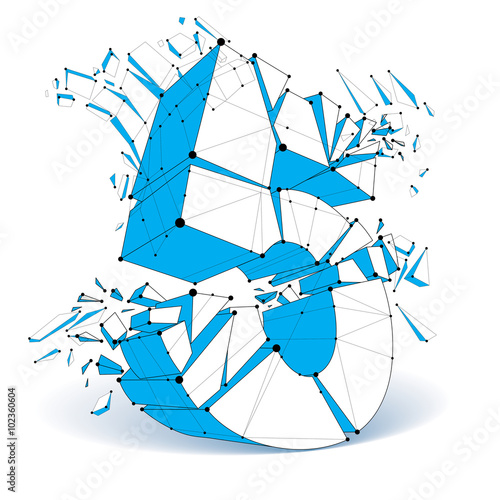 Vector dimensional wireframe number 5, blue demolished digit 