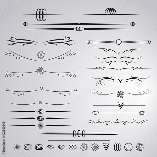 A diverse collection of vector dividers, bumpers, frames, ornaments. Floral elements