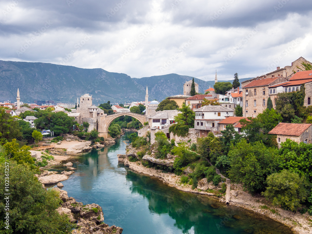 Old bridge and Neretva river in Mostar, Bosnia and Herzegovina