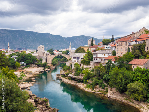 Old bridge and Neretva river in Mostar, Bosnia and Herzegovina