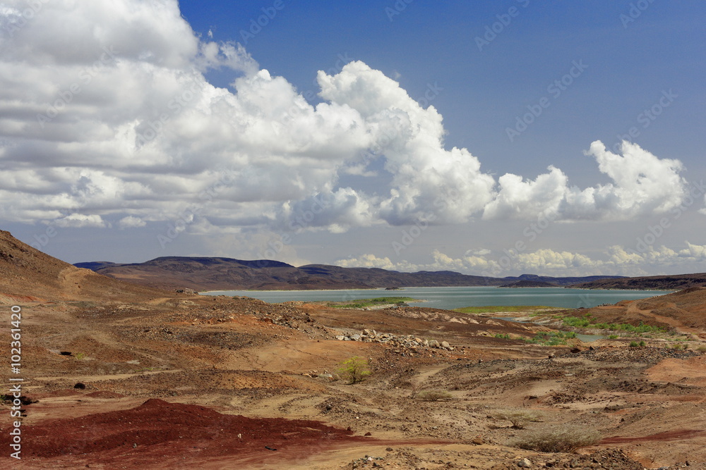Cumulus clouds-Awash river and valley. Afar region-Ethiopia. 0126