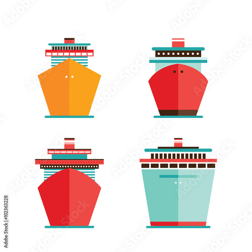 Cruise liner ship icon set Sea Ocean travel vacation concept