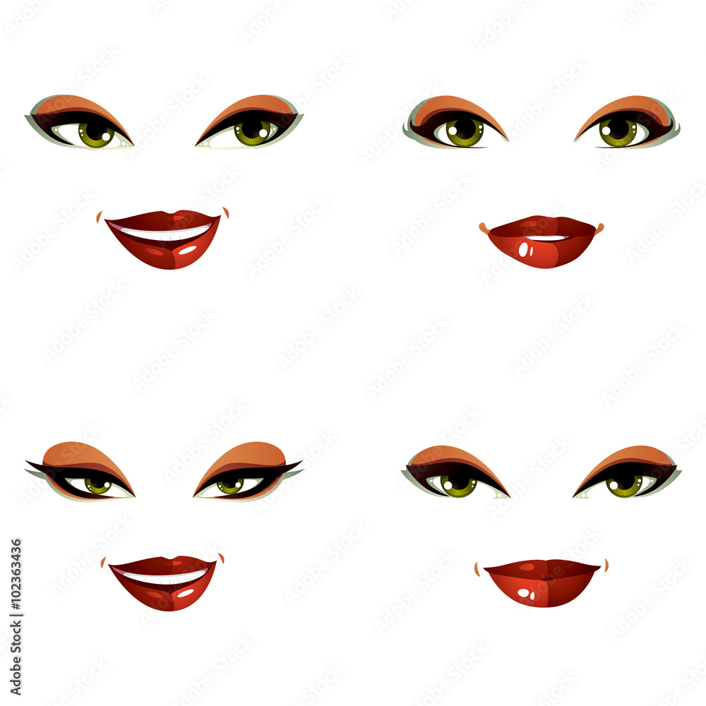 Set of vector beautiful female visage with stylish makeup, eyes Set of vector beautiful female visage with stylish makeup, eyes