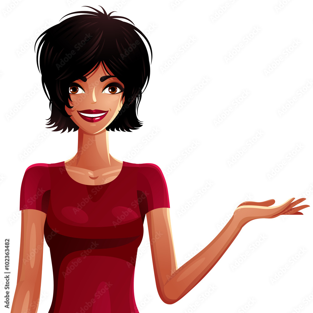 Sexy flirting woman showing something to side with her hand. Beauty Sexy flirting woman showing something to side with her hand. Beauty