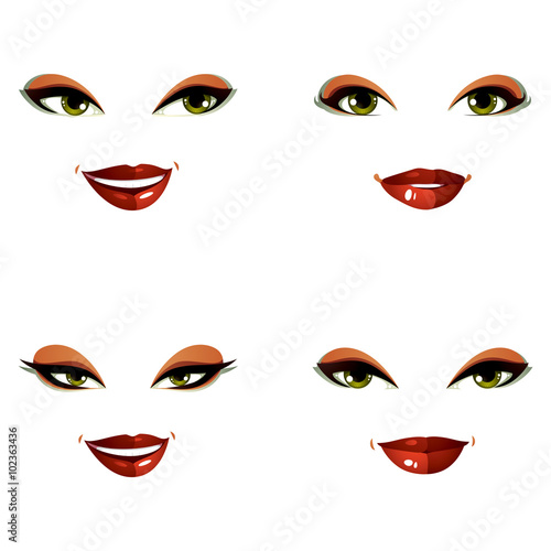 Set of vector beautiful female visage with stylish makeup  eyes