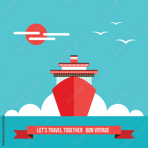 Cruise liner ship Colorful background Travel Tourism Vacation concept