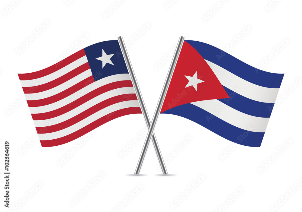 Liberian and Cuban flags. Vector illustration. Liberian and Cuban flags. Vector illustration.