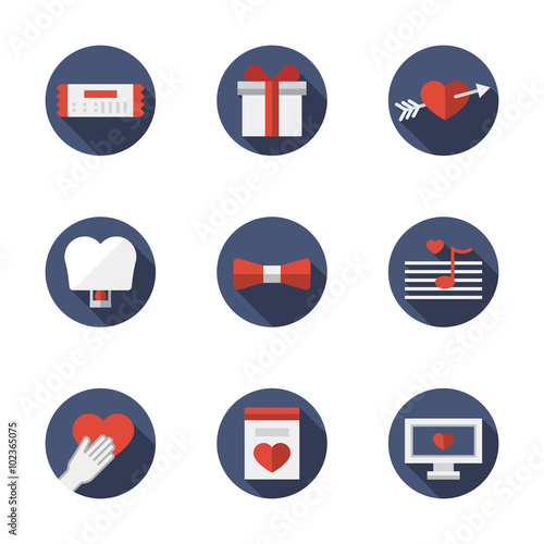 Flat blue round love relationships vector icons