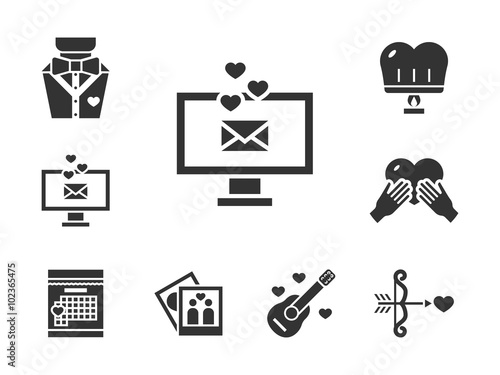 Romance dating black vector icons set