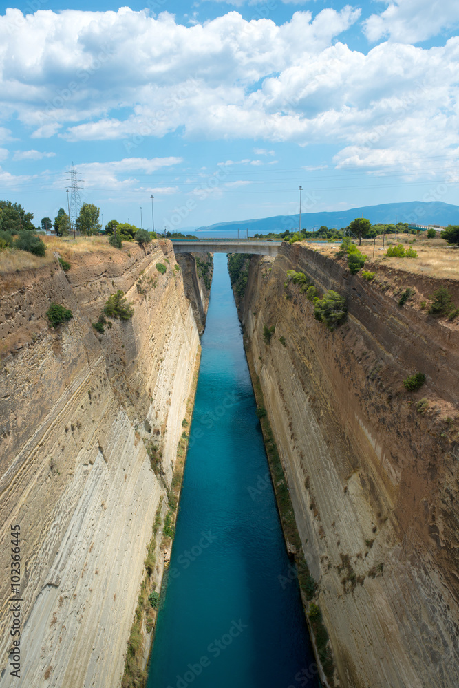Corinth canal that connects the Gulf of Corinth with the Saronic Gulf in the Aegean Sea, Greece