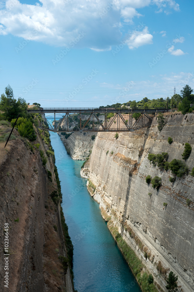 Corinth canal that connects the Gulf of Corinth with the Saronic Gulf in the Aegean Sea, Greece