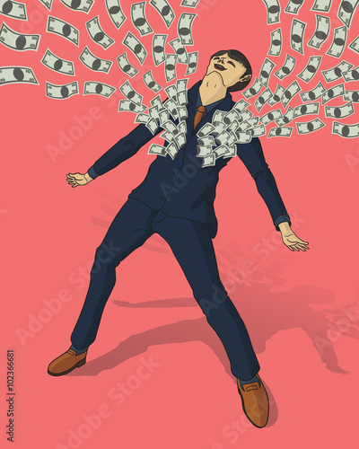 businessman  with many dollars