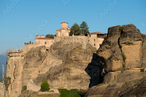The Holy Monastery of Varlaam in Meteora - complex of Eastern Orthodox monasteries at sunrise, Greece